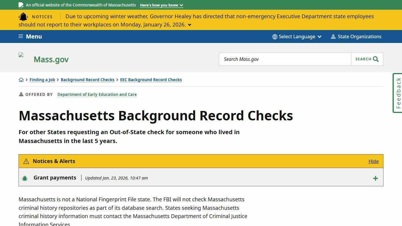 Massachusetts Background Record Checks Mass.gov