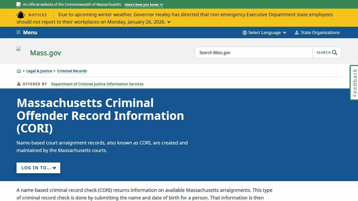 Massachusetts Criminal Offender Record Information (CORI) Mass.gov